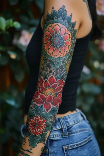 Flower Sleeve Tattoos For Women 9