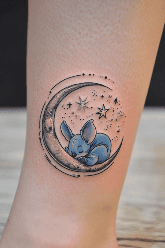 Sleeping Stitch on the Moon Tattoo