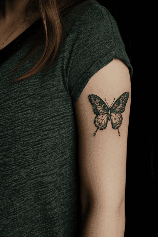 Intricate Butterfly Upper Arm Tattoo