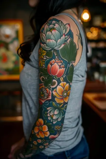 Flower Sleeve Tattoos For Women 19