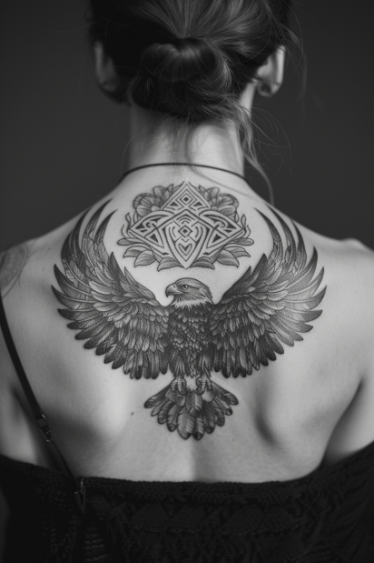 Eagle and Geometric Symbol Tattoo