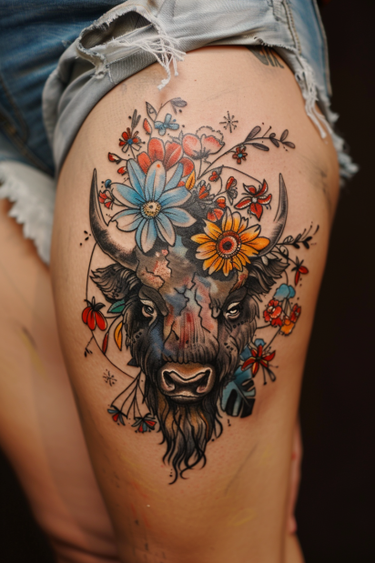 Floral Bison Tattoo