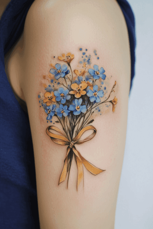 Forget-Me-Not and Wildflower Bouquet Tattoo