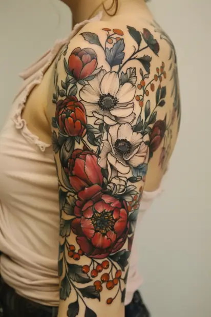 Flower Sleeve Tattoos For Women 21