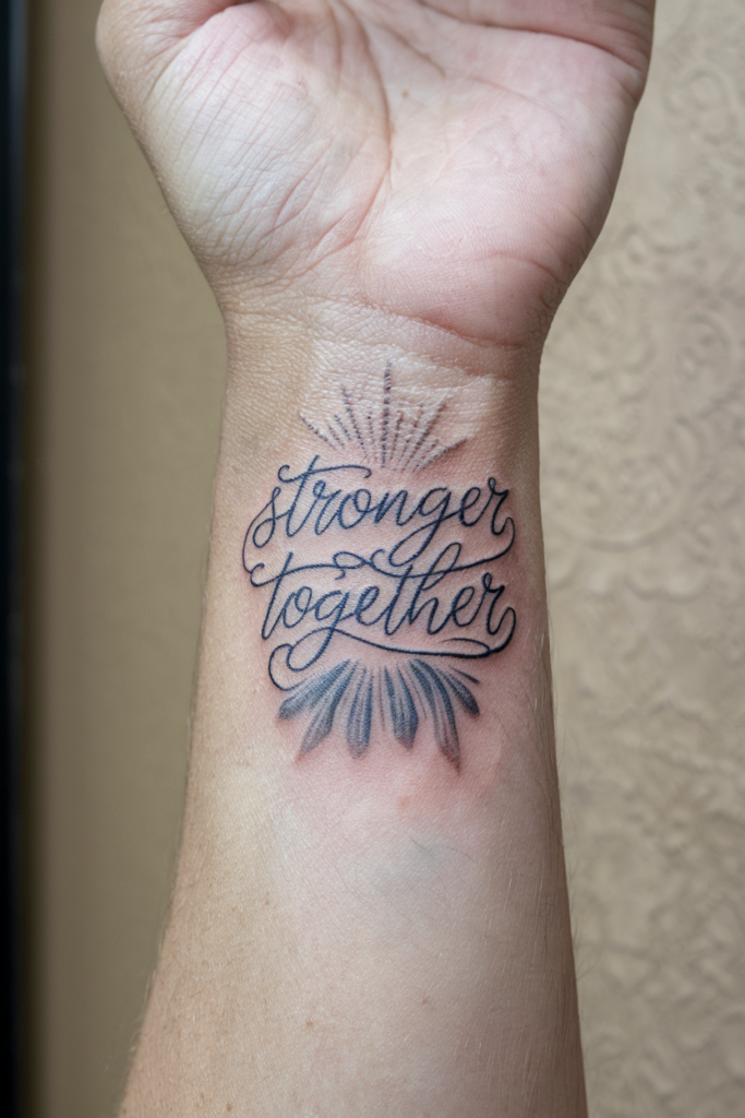 Elegant Stronger Together Tattoo with Sunburst Design