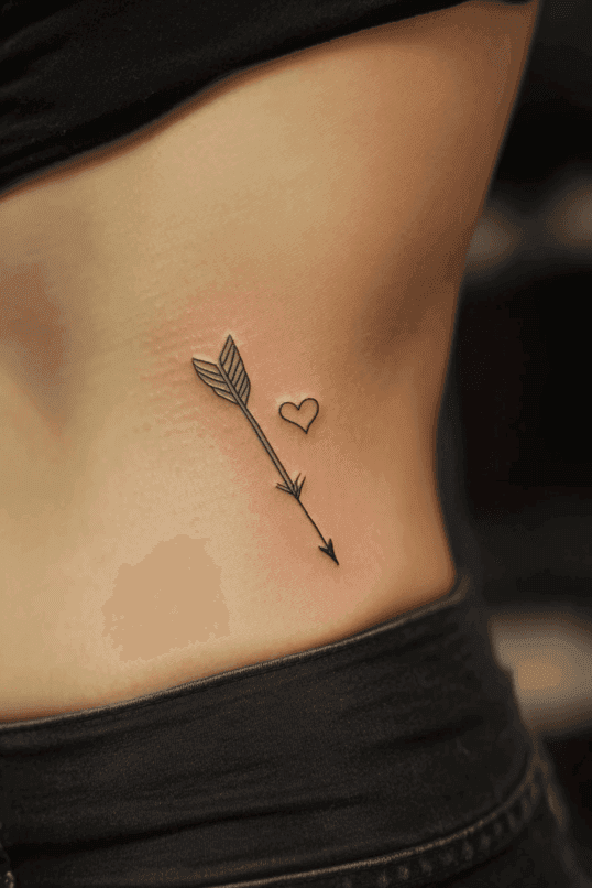 Heart and Arrow Rib Tattoo