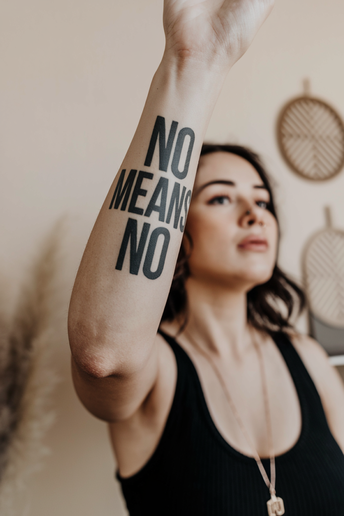 Bold "No Means No" Statement Tattoo
