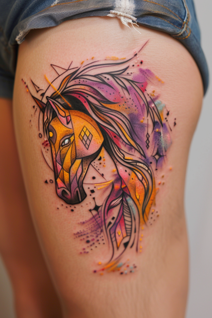 Abstract Watercolor Horse Tattoo