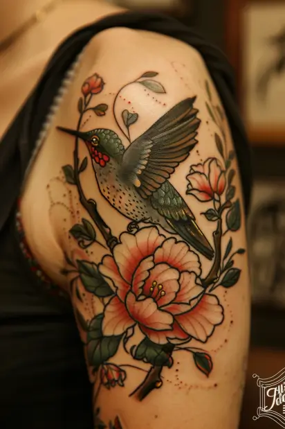 hummingbird flower tattoos 11