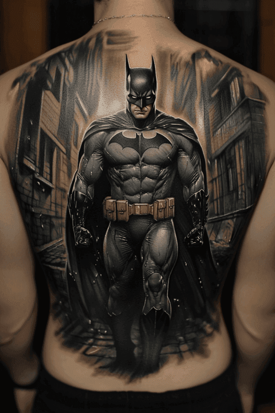 Full-Back Heroic Batman Portrait Tattoo