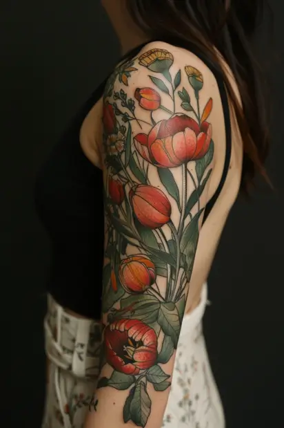 Flower Sleeve Tattoos For Women 15