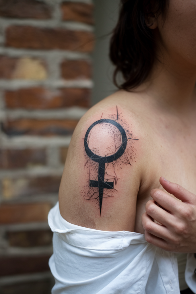 Bold Broken Venus Symbol Tattoo