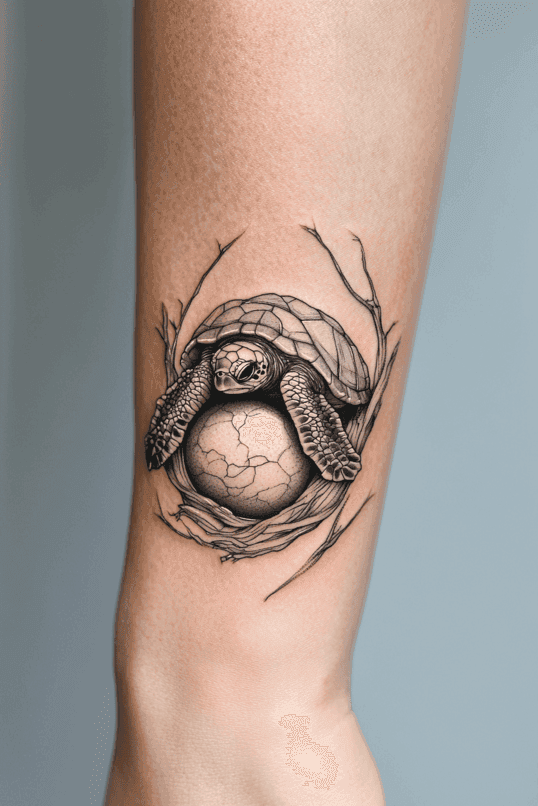 Baby Sea Turtle with Egg Tattoo