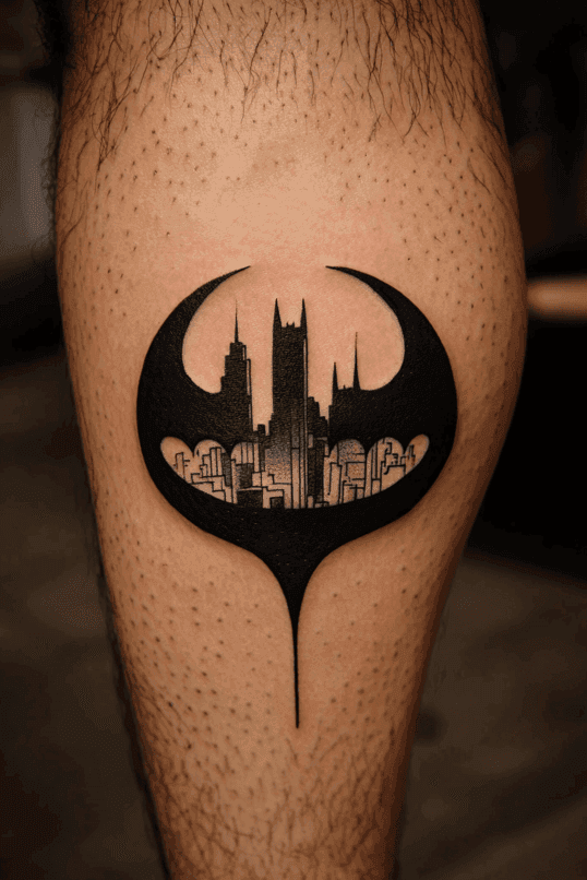 Batman Skyline Tattoo with Emblem Style