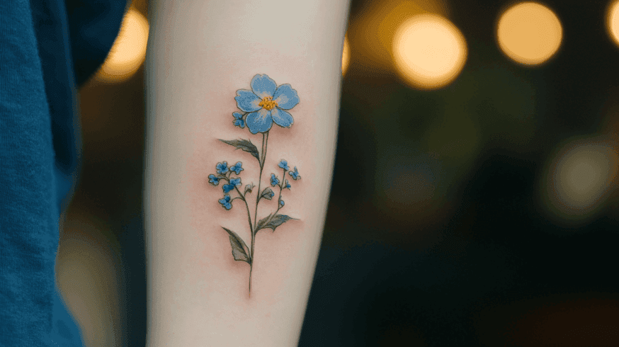 Forget-Me-Not Floral Cascade Forearm Tattoo