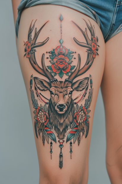 Floral Stag Tattoo