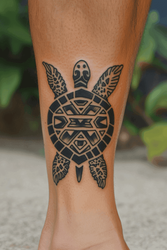 Tribal Sea Turtle Leg Tattoo