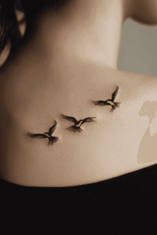 Three Flying Birds Shoulder Tattoo