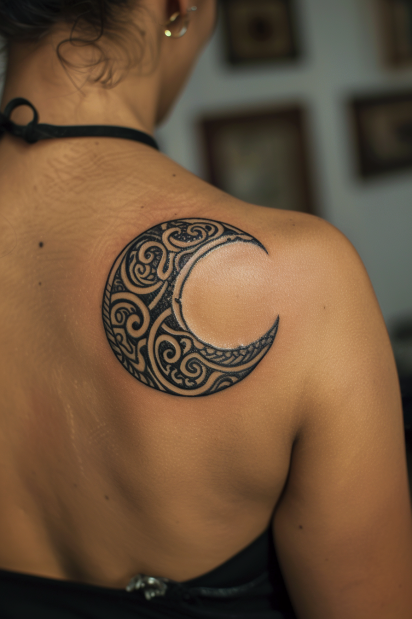 Tribal Crescent Moon Tattoo