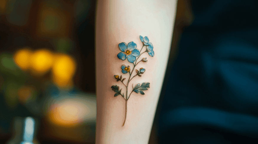Forget-Me-Not Single Stem Forearm Tattoo