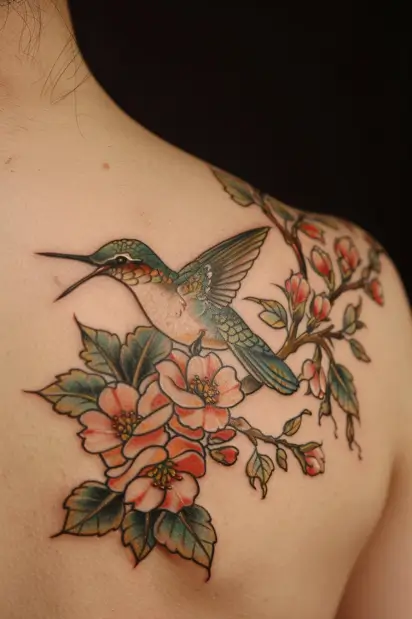 hummingbird flower tattoos 12