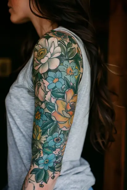 Flower Sleeve Tattoos For Women 1