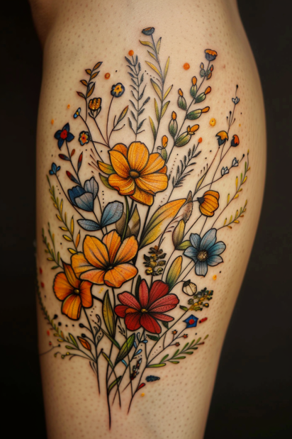 wildflower tattoo ideas for women 35