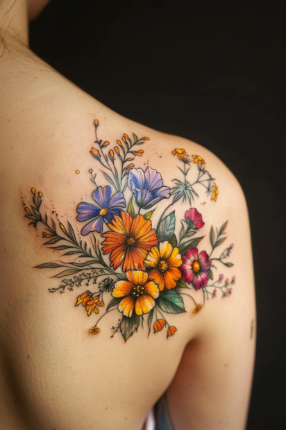wildflower tattoo ideas for women 16