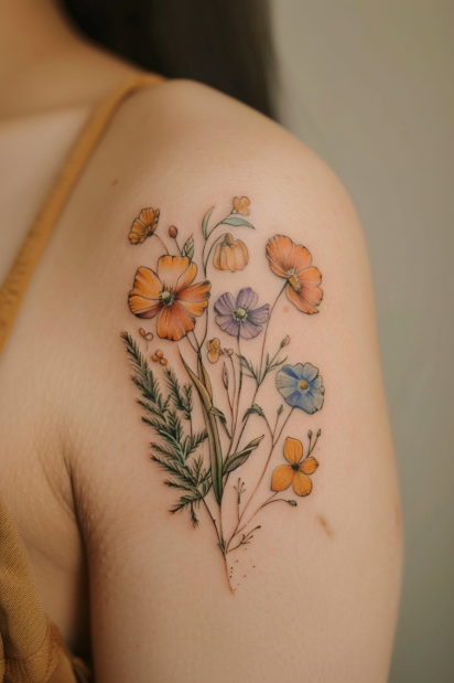wildflower tattoo ideas for women 8