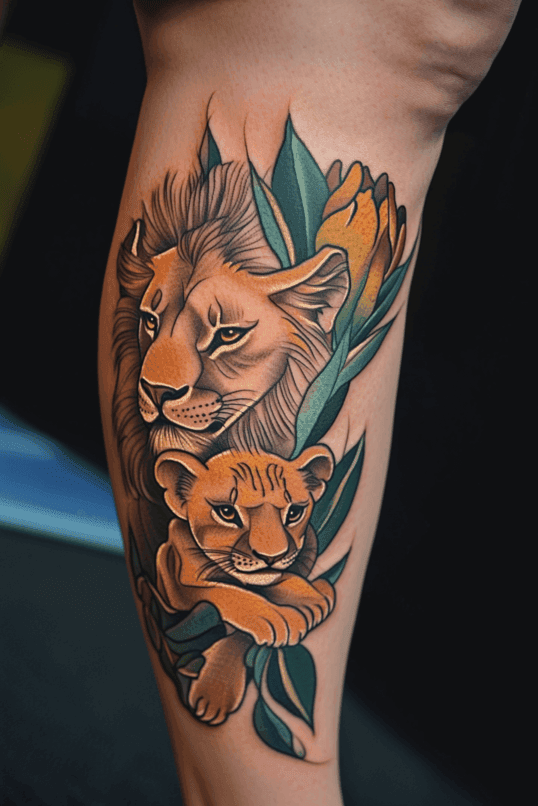 Lioness and Cub Tattoo