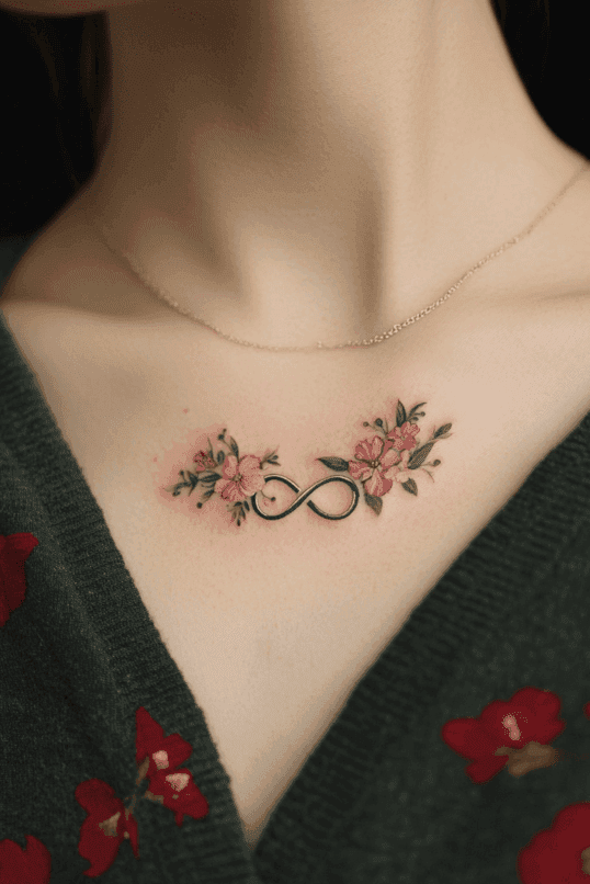 Floral Infinity Collarbone Tattoo
