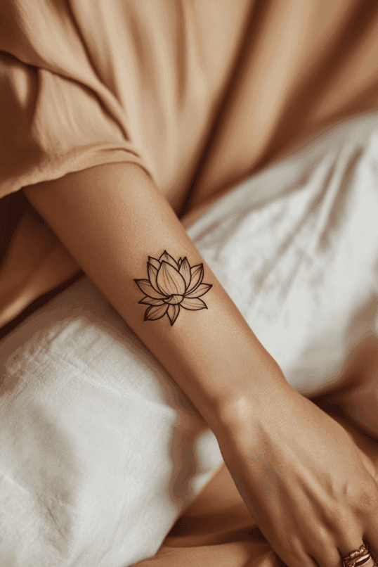 Minimalist Lotus Flower Forearm Tattoo