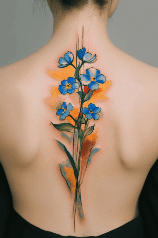 Forget-Me-Not Watercolor Spine Tattoo