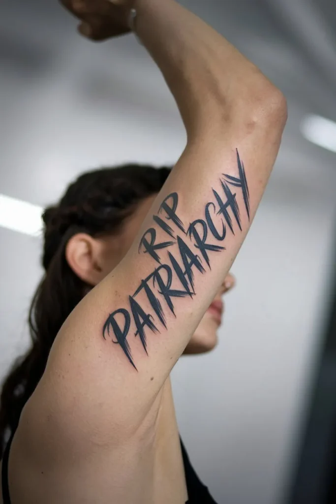 Edgy RIP Patriarchy Tattoo with Scratchy Text