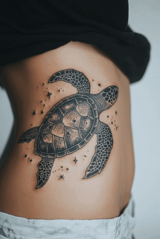 Starry Sea Turtle Rib Tattoo