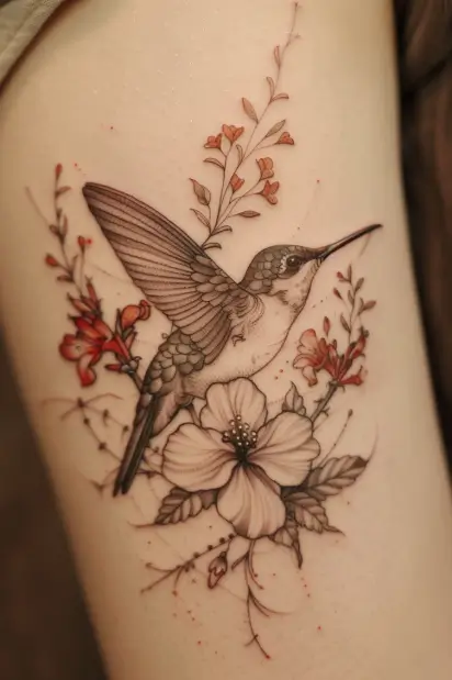 hummingbird flower tattoos 16