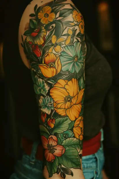 Flower Sleeve Tattoos For Women 17
