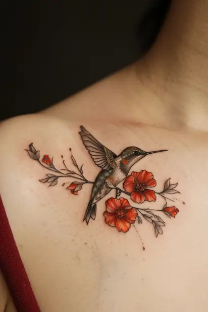 hummingbird flower tattoos 18