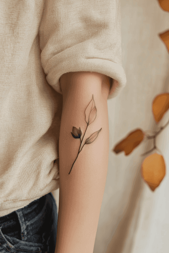 Minimalist Leaf Branch Arm Tattoo