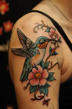hummingbird flower tattoos 7