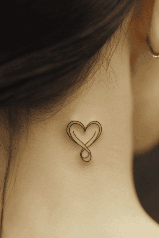 Heart and Infinity Symbol Neck Tattoo