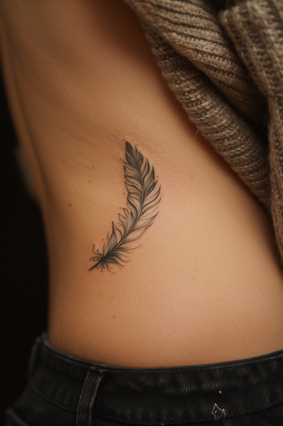 Small_feather_tattoo_sketch_style_side_torso_place