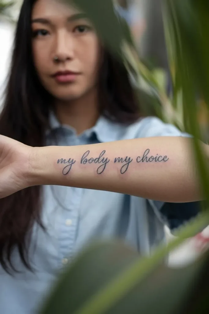 Simple Script "My Body, My Choice" Tattoo