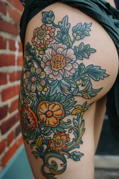 floral hip tattoo ideas 4