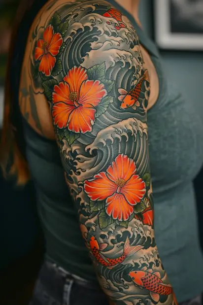 Flower Sleeve Tattoos For Women 13