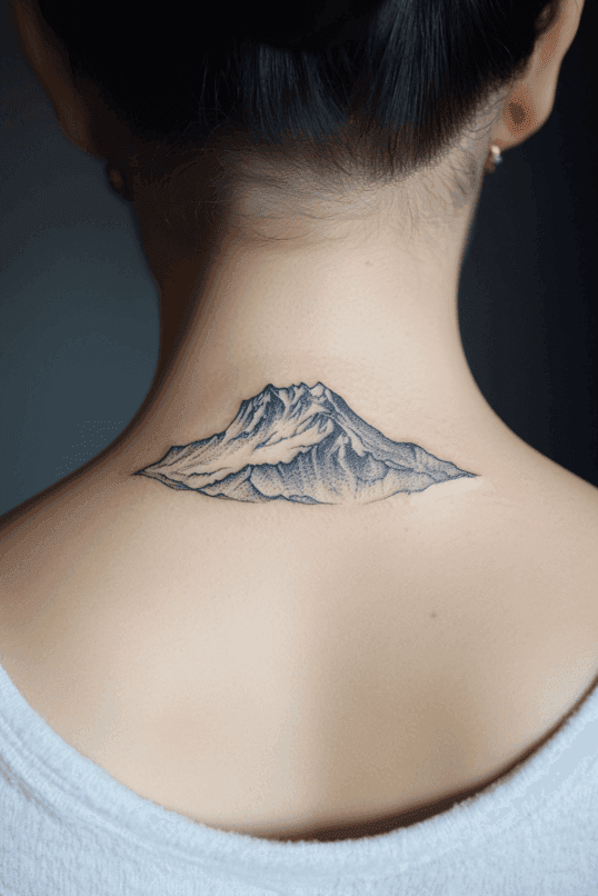 Mountain Range Nape Tattoo