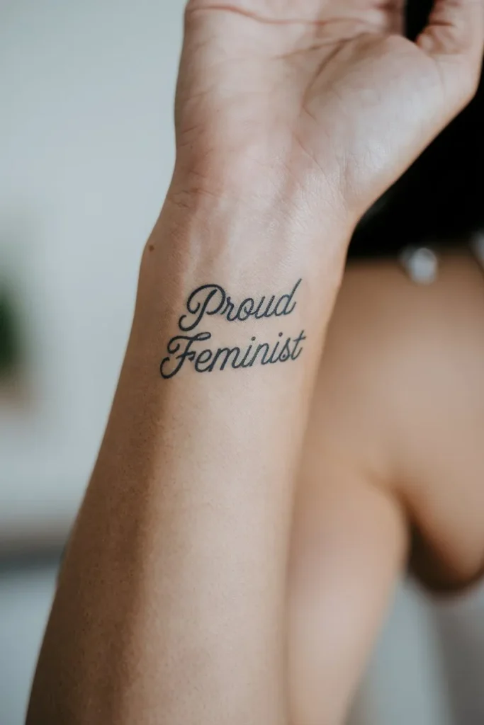 Proud Feminist Script Tattoo