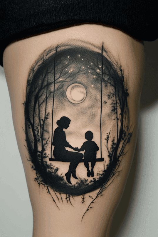 Moonlit Mother and Son Swing Tattoo