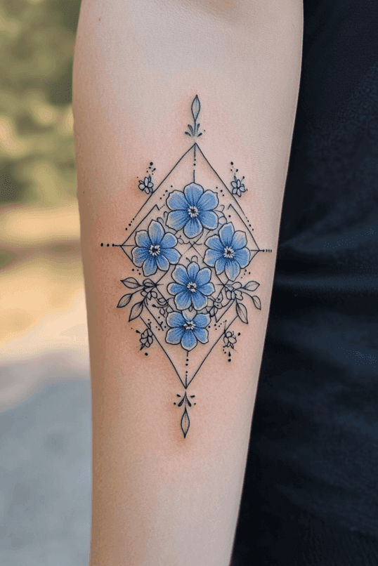 Forget-Me-Not Geometric Mandala Tattoo
