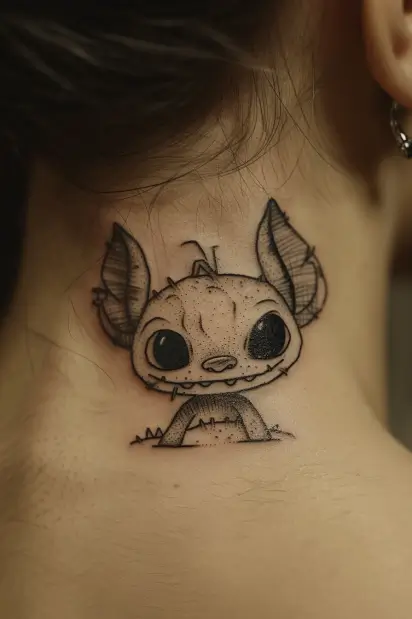 Stitch_tattoo_fine_line_behind_the_ear_placement